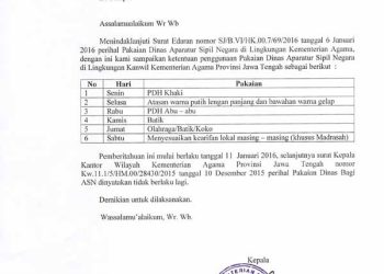 Edaran Seragam Dinas ASN Kementerian Agama