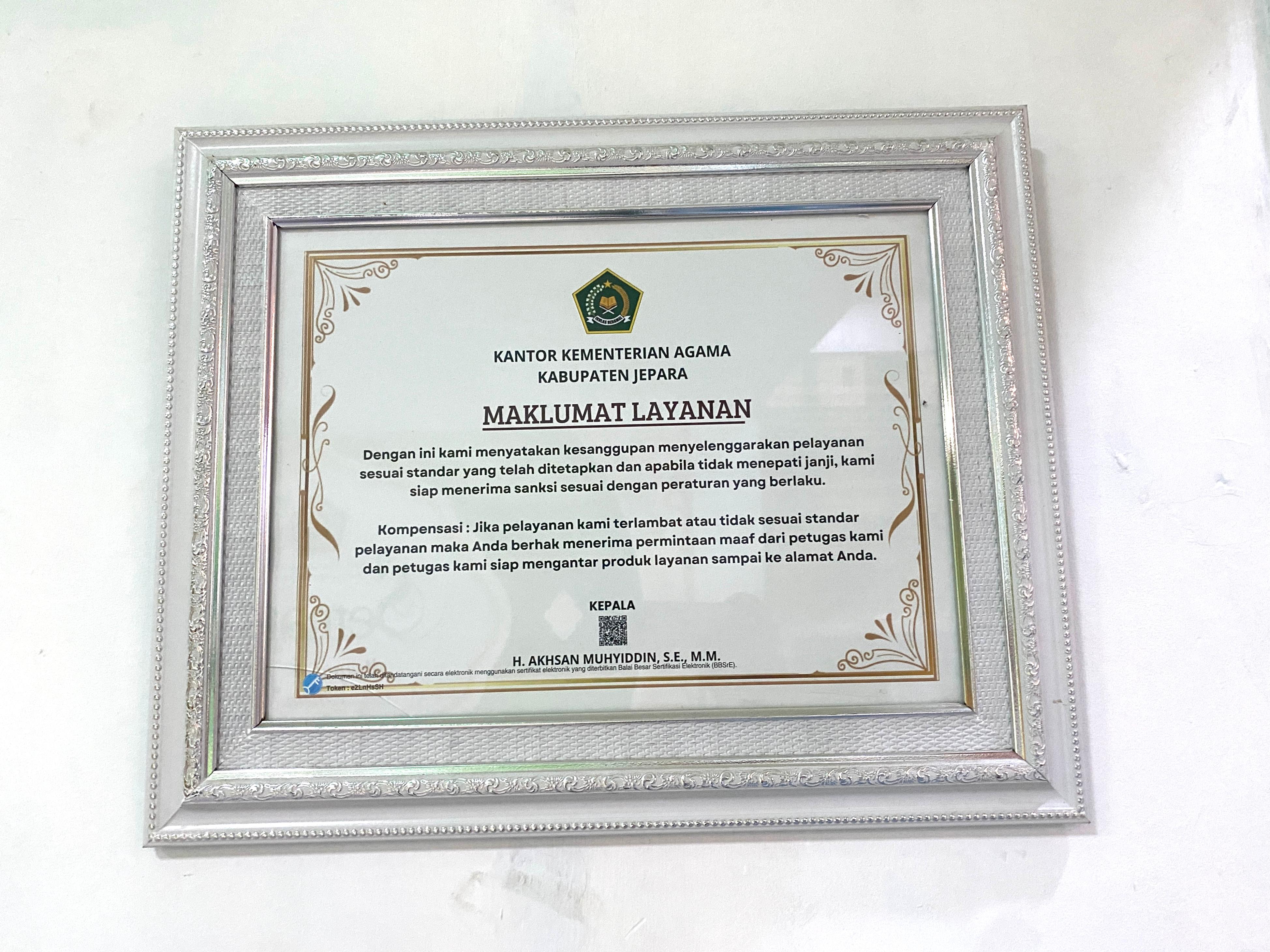 Maklumat Layanan Kantor Kemenag Kab. Jepara